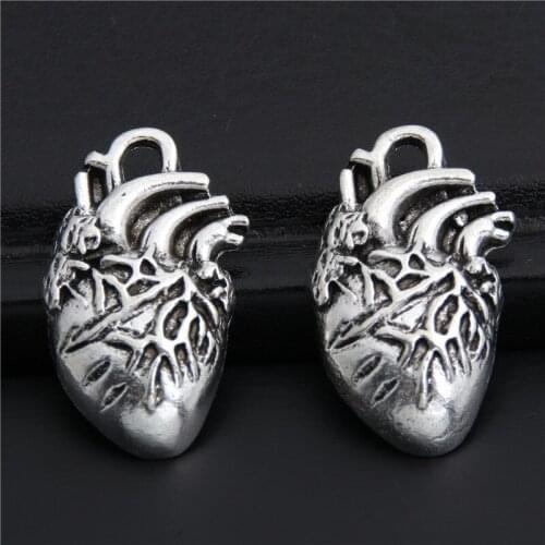 4Pcs Human Heart Organ Charms Pendant Tibetan Silver Color Accessories Fit Diy Handmade Findings Jewelry Making Suppliesot