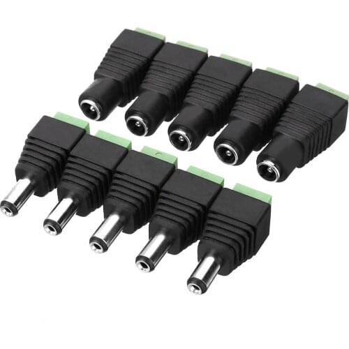 5 Pair 12V 2.1mm x 5.5mm Female Male DC Power Connector Adapter Plug Jack Socket For CCTV Cameras Cable Power Jack Connectors