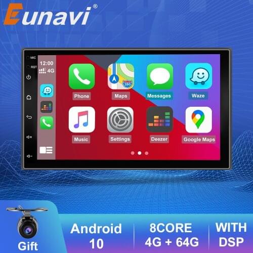 Eunavi 2 Din Android 10 Car Radio Multimedia Player Universal 7 inch Screen Stereo Auto GPS Navigation Bluetooth WIFI Carplay