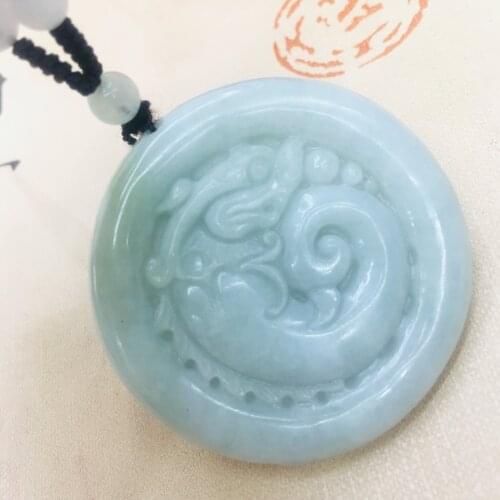Pure natural Emerald jade hand carved vintage good luck beast pendant three color jade bead necklace men and women sweater chain