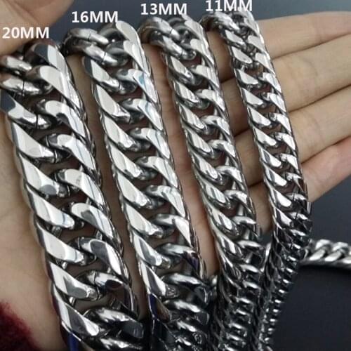 9/11/13/16/20mm Huge Heavy Stainless Steel Silver Color Cuban Curb Link Chain Mens Punk Jewelry Necklace Or Bracelet 7-40"