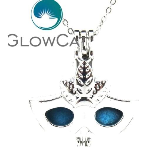 Ch-LL604 Bright Silver Party Mask Locket Necklace Beads Cage Essential Oil Diffuser Akoya Oyster Pearl Cage