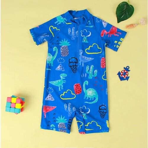 New Boy One Piece Suit Swimsuit Children Cartoon Swimwear Beachwear 1-6 Year Kid Short Sleeve Swimming Suit Baby Bathing Suit