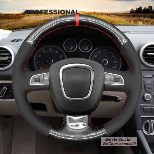 DIY Hand Stitching PU Carbon Fiber Black Leather Car Steering Wheel Cover for Audi A3 A4 A5 A8 Q7 S4