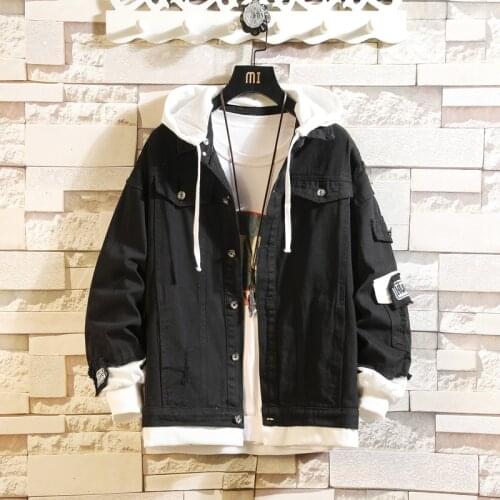 2021New Jeans Jacket Men Slim Fit Streetwear Ripped Denim Jacket Hoodie Men Hip Hop Bomber Jacket Homme Clothing Autumn