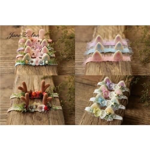 Jane Z Ann Wool Felt Small Ear Hair Accessories Mori Deer Hair Band Headdress Flower Newborn Photography Prop