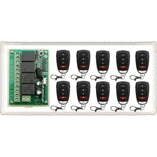 JRLJEKEENew RF Wireless Remote Controller Relay Switch System teleswitch DC12V 4CH 1pcs Receiver&10pcs Transmitter Toggle Moment