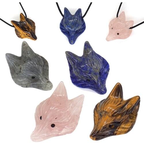 1.3" Fox Head Pendant Natural Stone Accessories DIY Handcrafts Healing Crystal Animal Jewelry Quartz Reiki Necklace Decoration