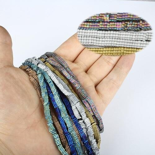 Natural Hematite 4x1mm Plated Square Septa Beads Star Jewelry Making DIY Necklace Bracelet Earrings Jewelry Accessories 16 Inch