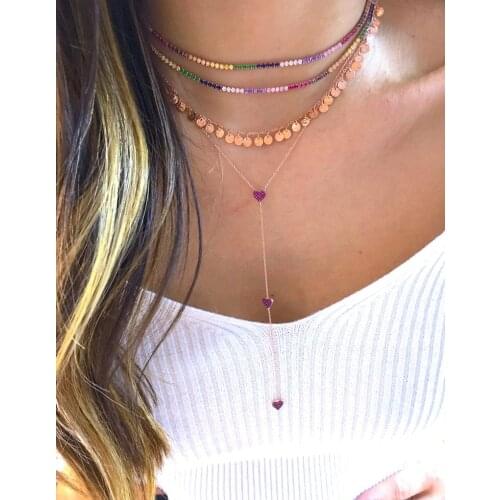 Summer new fashion sexy women long chain micro pave cz Cute charm delicate heart cz link chain long Y lariat necklaces jewelry