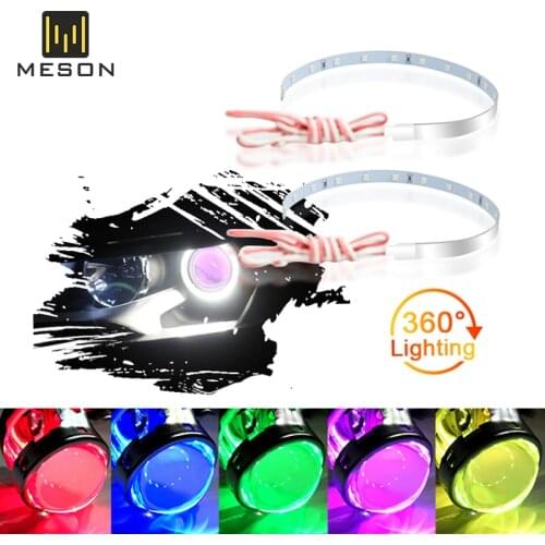 2PCS Car Devil Eyes Demon Eyes Projector Headlight lens 2.5-3.0 Inch 3528 15SMD LED Headlights DRL DC12V Evil eye White Red