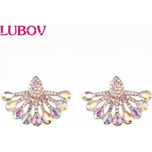 LUBOV Trendy Beautiful CrystalAB Stud Earrings Statement Gold Color Rhinestone Piercing Earrings Women Christmas Party Jewelry
