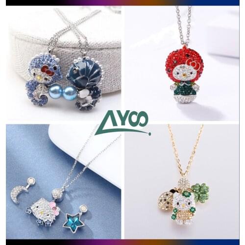 SWA Fashion Jewelry NEW Charming Cute Crystal Cat Seahorse Series Pendant Necklace Set Romantic Gift For Women