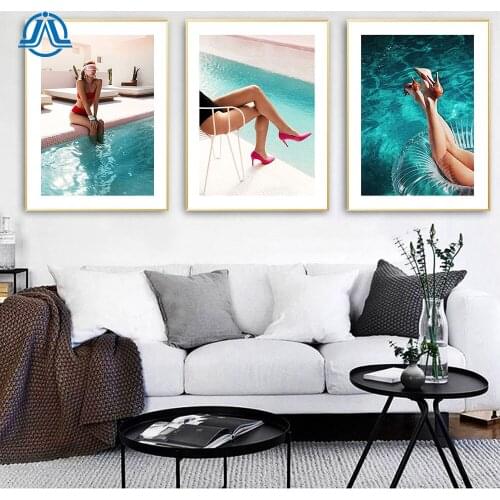 Fashion Poster Swimming Pool Canvas Painting Sexy Lady Leg Wall Art High Heels Print Modern Pictures For Living Room Decoration