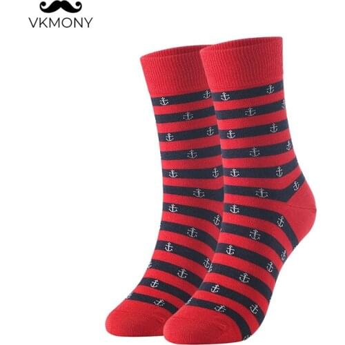 Cotton man sock large size stripped anchor men socks brand socks UK SIZE 7-11 EUR SIZE 40-46 1001 VKMONY