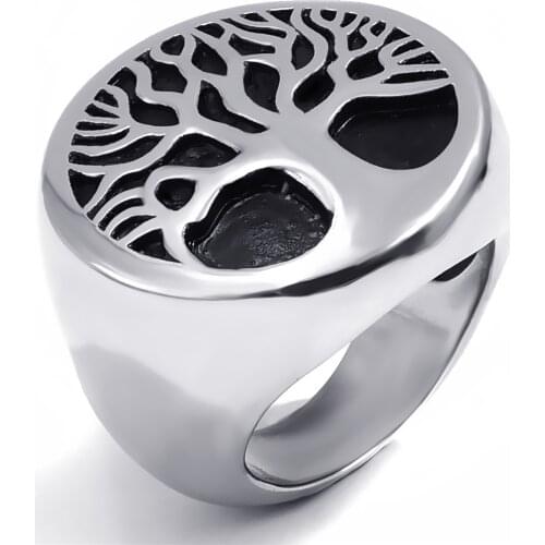Mens Boys Stainless Steel Ring Band Tree of Life Silver Tone Fashion Jewelry Size 8-13