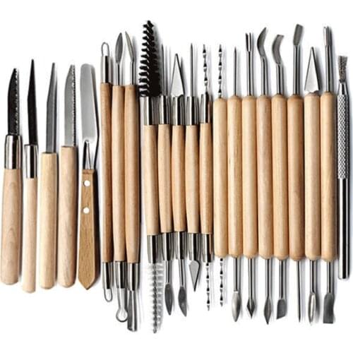 30 pieces/set DIY Art Clay Pottery Tool Crafts Clay Sculpting Tool kit Pottery & Ceramics Wooden Handle Modeling Clay Tools set