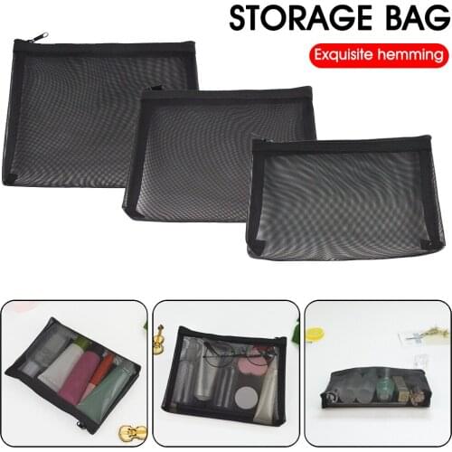 3 Sizes Portable Cosmetics Organizer Zipper Mesh Pouch Cosmetics Toiletries Travel Storage Bags Makeup Organizer for Home Travel