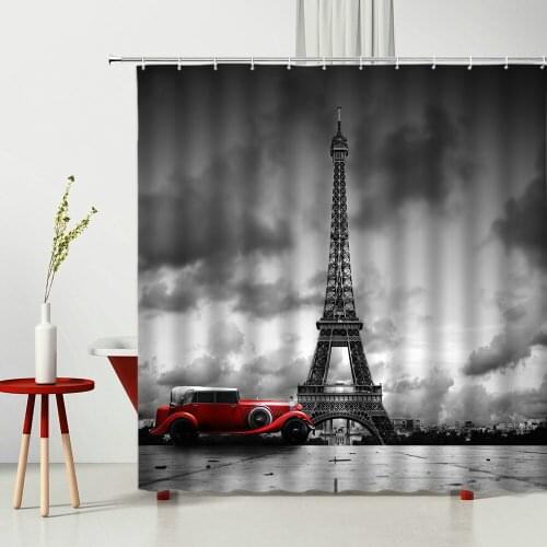 Paris Iron Tower Shower Curtains Bathroom Screen Bathtub Decoration Waterproof Polyester Fabric Hanging Curtain Multiple Size