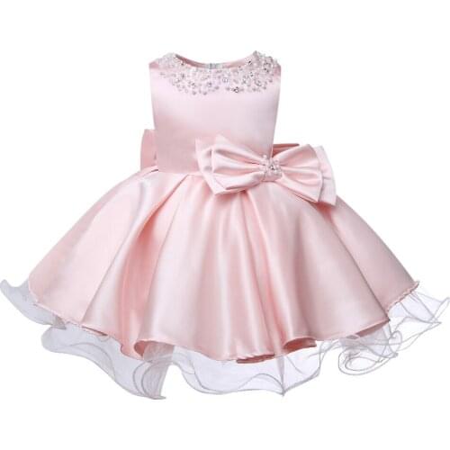 Beaded Bow Tulle Girl Dress Flower Girl Dress Wedding Formal Party Vestidos Kids Pageant Birthday Ball Gown For First Communion
