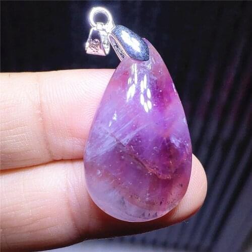 Genuine Natural Purple Red Auralite 23 Cacoxenite Water Drop Pendant 29x18x8mm Rutilated Quartz Women Men Necklace AAAAA