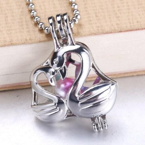 5pcs Swan Pearl Cage Pendant Jewelry Making Bead Cage Locket Necklace Aromatherapy Essential Oil Diffuser Box Fit Oyster Pearl
