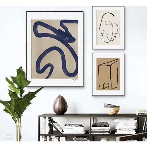 Simple Nordic abstract black and white line character art poster living room decoration picture canvas painting core inkjet