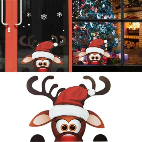 Christmas Window Reindeer Stickers For Children Self Showcase For Home Decorations Wall Glass Decals Adhesive Stickers E7G0