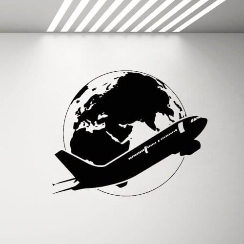 Airplane Around The World Wall Sticker Plane Air Bus Vinyl Decal Bedroom Home Decoration Travel Theme Wall Decals Poster G512