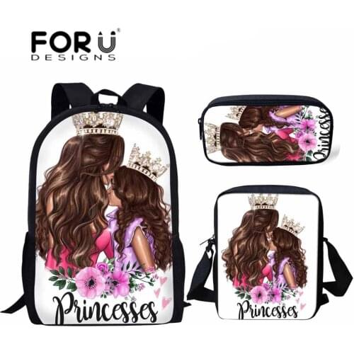 FORUDESIGNS Queen Princess Super Mom&Baby Printing School Bags for Girls 3pcs/set Primary School Bag Children School Backpack