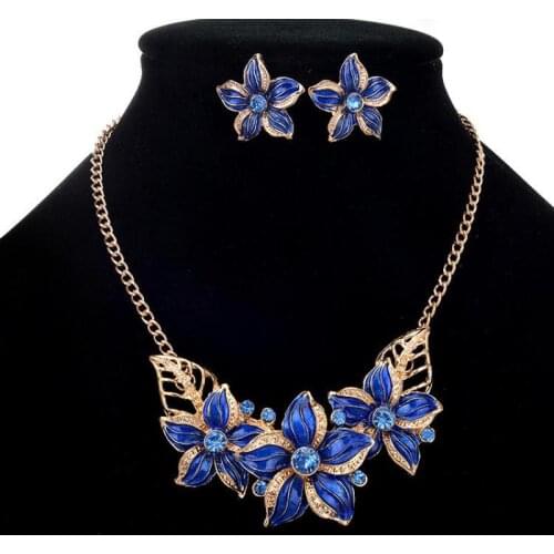Blue Flower Short Choker Brand Luxury Necklace Earrings Jewelry Sets Necklaces & Pendants Women Statement Accessories 2018