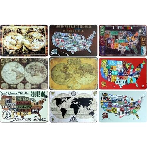 Vintage Metal Signs of The Earth Map American Craft Beer Week License Plate Map for Bar Decoration Kids Gift Childroom Decor