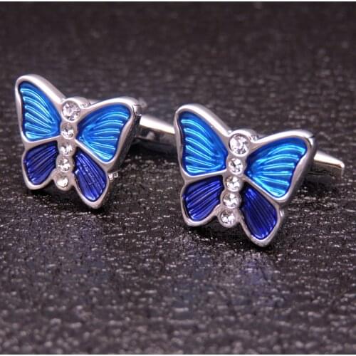 HYX Luxury shirt cufflinks for women Brand cuff buttons Blue cuff link High Quality Animal blue Butterfly abotoaduras Jewelry