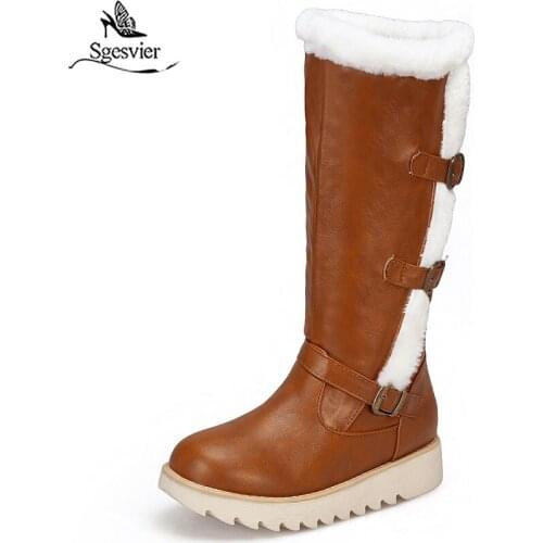 Sgesvier 2020 HOT SALE Snow boots female shoes platform booties thick fur warm down mid calf boots women buckle cotton shoes