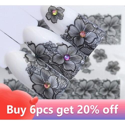 1 Sheet Lace Flower Nail Art Sticker Decal Water Transfer White Black Tips Women Makeup Tattoos Design Decoration Stickers