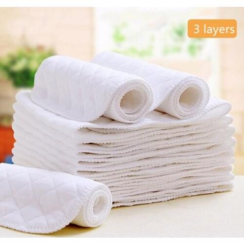 10pcs Reusable Cotton Baby Cloth Diaper Soft Nappy Diaper Liner Insert 3 Layers Washable Baby Care Changing Nappy Liners 45*16cm