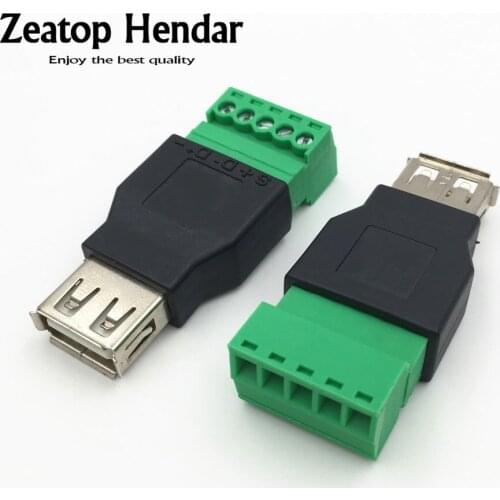 100Pcs USB 2.0 A Male / Female to 5 Pin Screw Connector USB Jack with Shield USB2.0 Type to Screw Terminal Plug