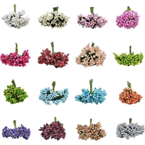 12/24/72/144Pcs Mini Artificial Stamen Bud Leaf Flower Bouquet For Wedding Christmas Party Decoration DIY Wreaths Fake Flowers