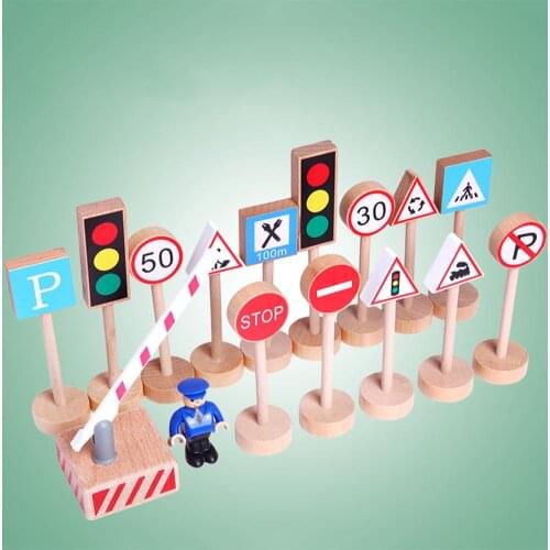 16Pcs/Set Wooden Street Road Traffic Signs Model Block Educational Kids Toy