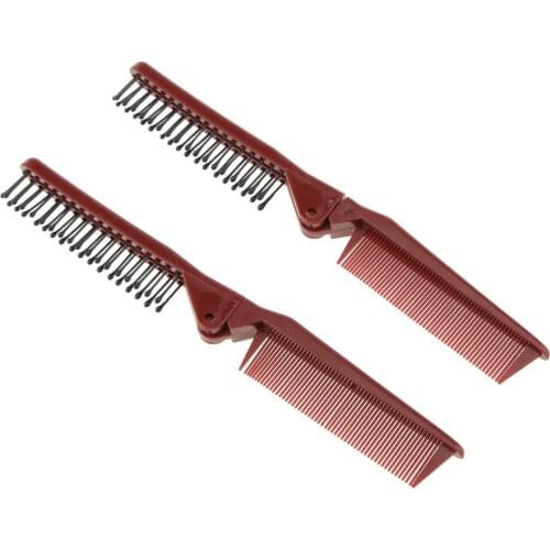 2PCS Plastic Hair Brush Folding Anti Static Comb Portable High Quality Travel Home Using Wine Red Fine Teeth Folding Hair Comb