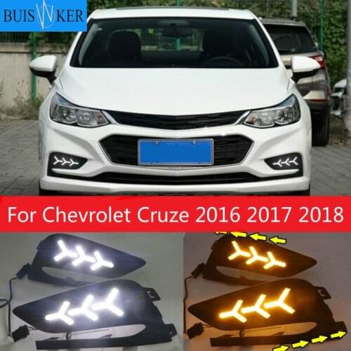 2PCS LED Daytime Running Light For Chevrolet Cruze 2016 2017 2018 Dynamic Yellow Turn Signal Relay Waterproof Car 12V DRL Lamp