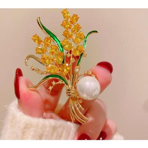 2021 Ins Style Fashion Luxury Shining Cubic Zircon Wheat Ear Brooch For Womens Suit Accessories Brooches Collar Pins Jewelry