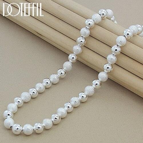 DOTEFFIL 925 Sterling Silver 8mm Matte Smooth Bead Chain Necklace For Women Wedding Engagement Party Jewelry