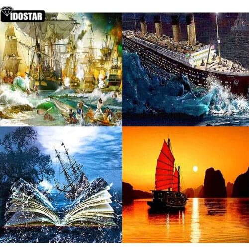 IOOSTAR Full Square/Round Drill 5D DIY Diamond Painting "Pirate Shipt" 3D Embroidery Cross Stitch 5D Home Decor Christmas Gift