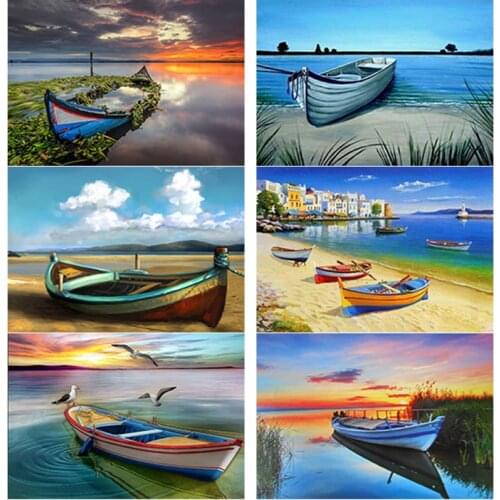 5D DIY Diamond Painting Sea View Cross Stitch Sailing Harbour Diamond Embroidery Full Square Round Drill Home Decor Manual Gift