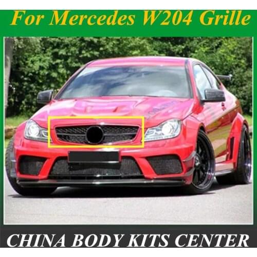 Car Racing Grille For Mercedes Benz W204 2008-2014 C200 C300 C350 Grill With Emblems Chrome Mesh Radiator Front Bumper Lower