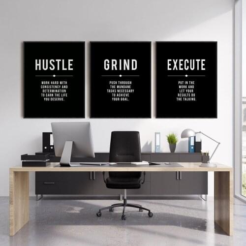 DDWW Hustle Grind Execute Canvas Painting Modern Popular Street Motivational Wall Art for Home Decor