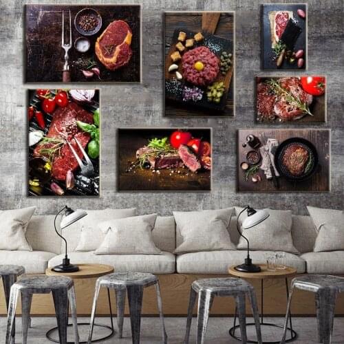 Decorative Poster Delicious Western Steak Nordic Style Waterproof Ink Art Canvas Printed HD Painting Kitchen Wall Paste
