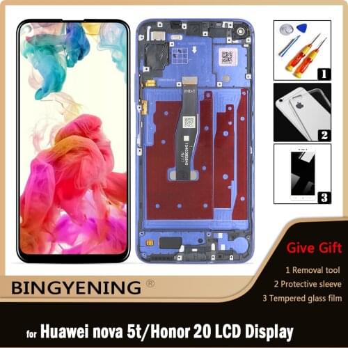 Original For Huawei Nova 5t LCD Display Screen Touch Digitizer Assembly For 6.26 inch Honor 20 20Pro YAL-L21 With Frame Replace