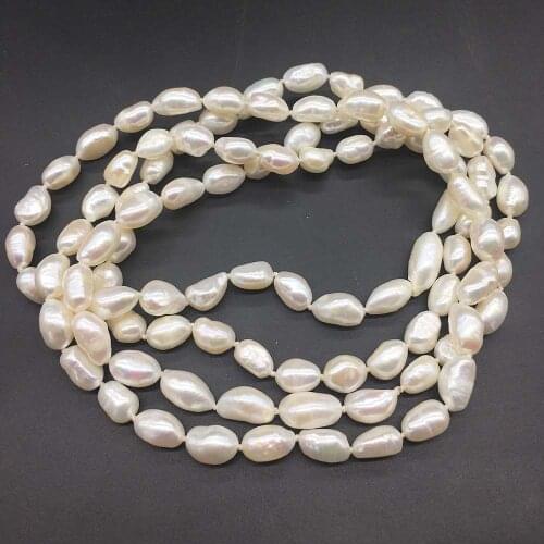 Strand Natural White Baroque Cultured Fresh water Pearl opera Long Necklace